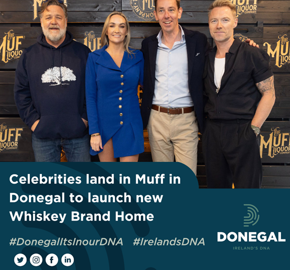 Celebrities land in Muff in Donegal to launch new Whiskey Brand Home